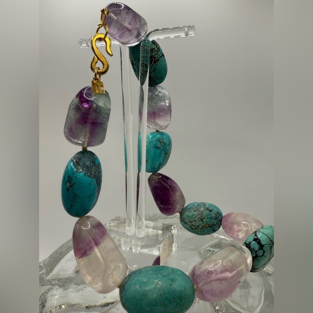 Vintage Kenneth Lane turquoise necklace- amethyst/ fluorite - Picture 4 of 17